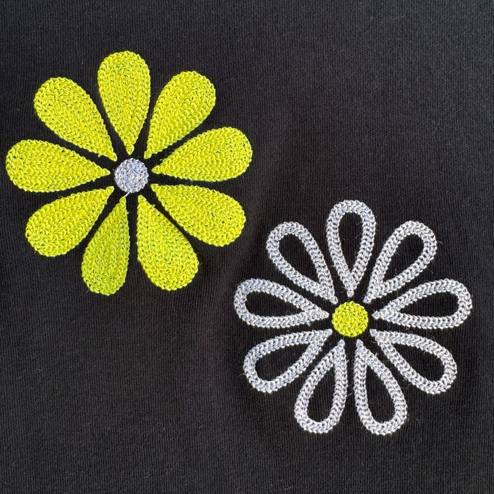 Bobbie C Womens Black Sleeveless Yellow White Floral Preppy Embroidery Top New M