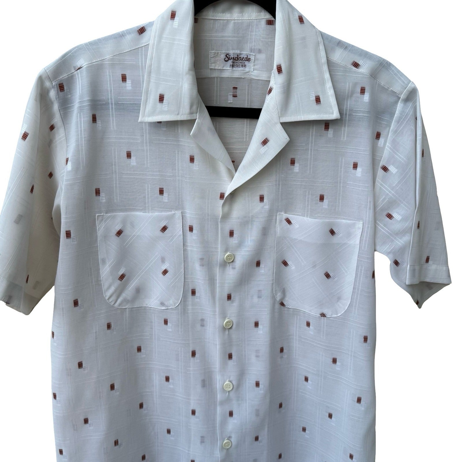 Sindaedo Vintage 60s 70s Mid Century Mod Camp Collar Dadaist Shirt Rockabilly L