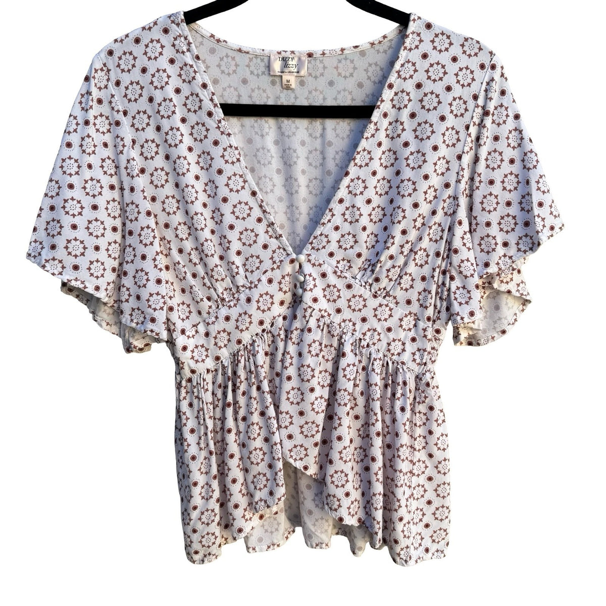 Dizzy Lizzy Boho Cottagecore Festival Ethereal Smocked Babydoll Peplum Shirt M