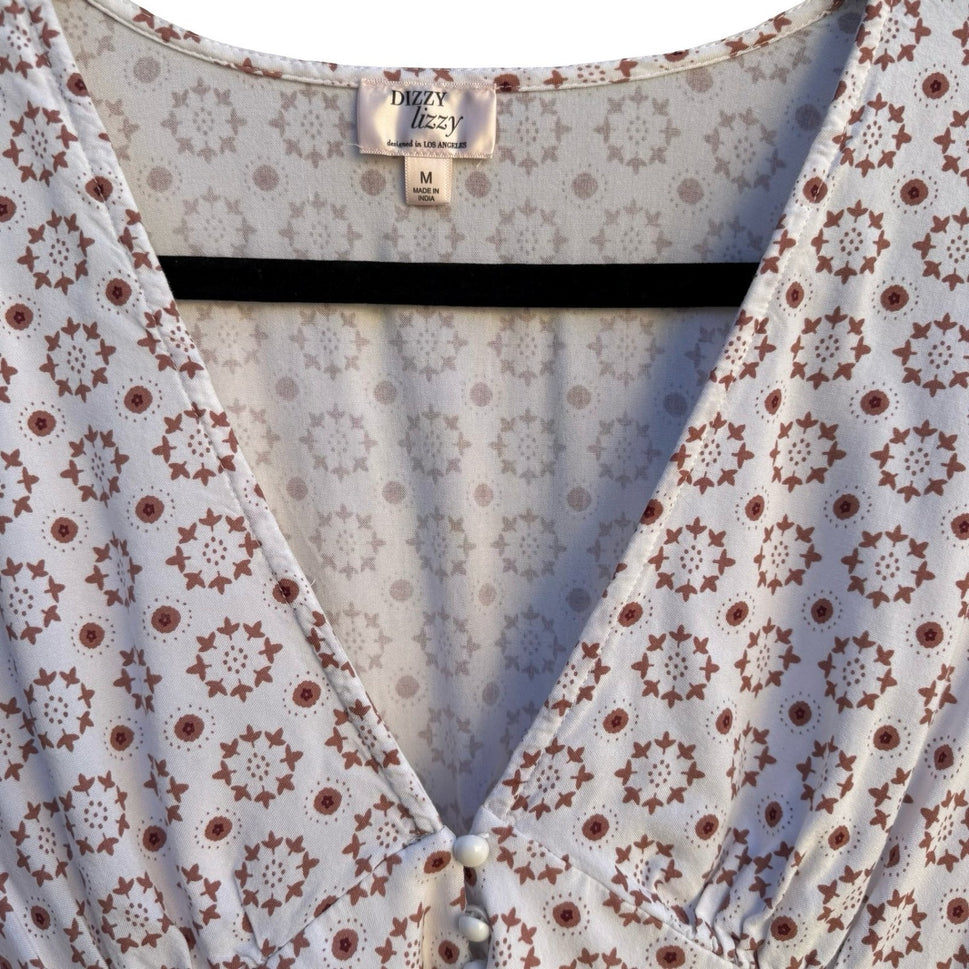 Dizzy Lizzy Boho Cottagecore Festival Ethereal Smocked Babydoll Peplum Shirt M