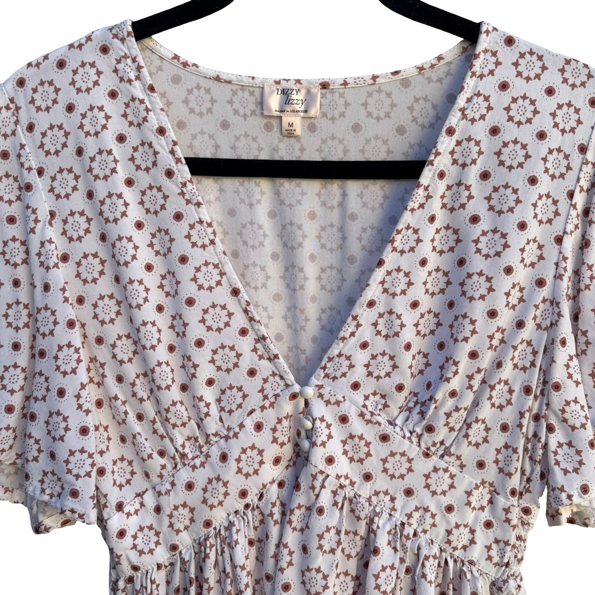 Dizzy Lizzy Boho Cottagecore Festival Ethereal Smocked Babydoll Peplum Shirt M
