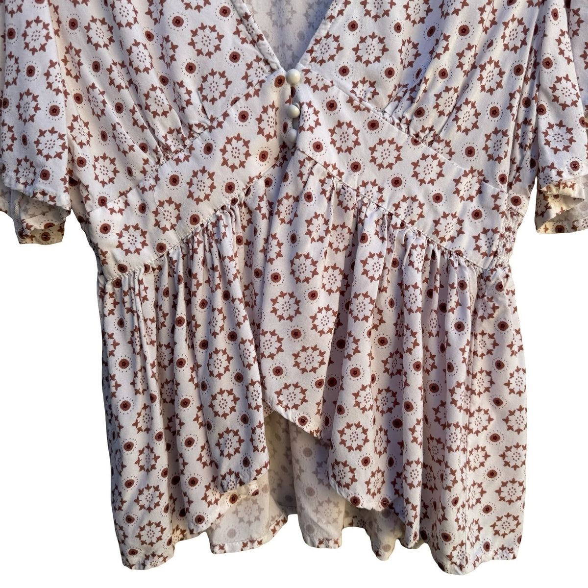 Dizzy Lizzy Boho Cottagecore Festival Ethereal Smocked Babydoll Peplum Shirt M