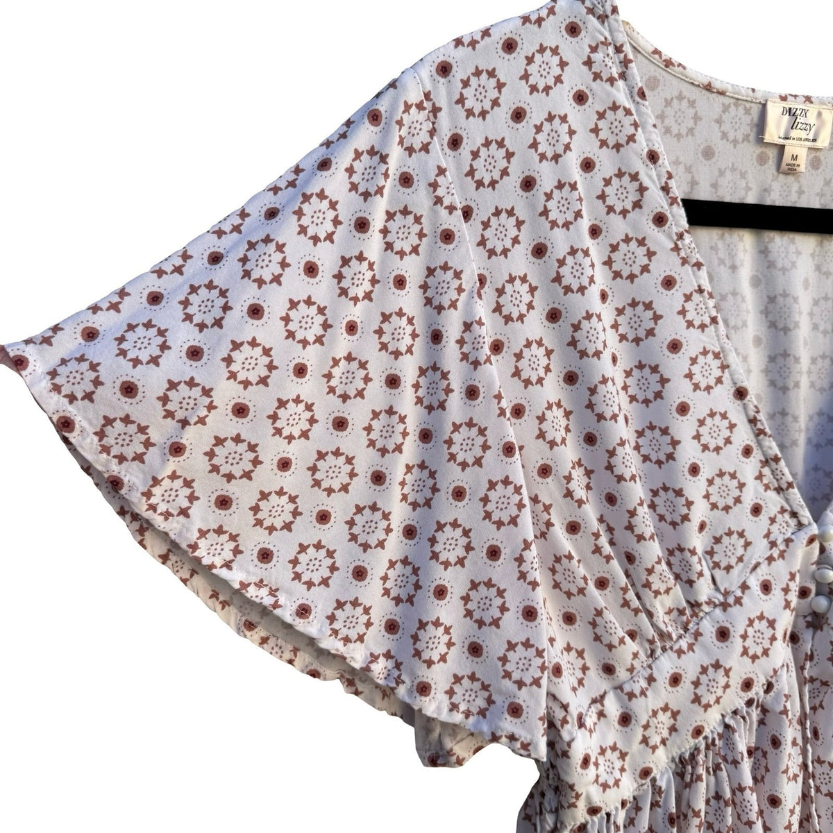 Dizzy Lizzy Boho Cottagecore Festival Ethereal Smocked Babydoll Peplum Shirt M