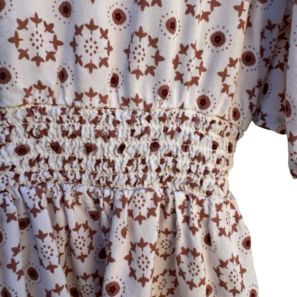 Dizzy Lizzy Boho Cottagecore Festival Ethereal Smocked Babydoll Peplum Shirt M