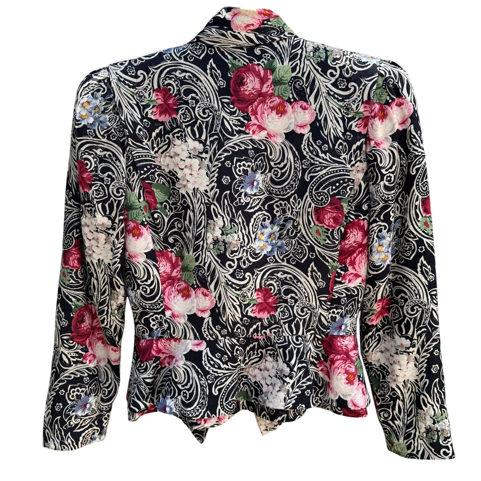 Richard Warren Petites Vintage Floral Print Long-Sleeve Tie Neck Peplum Blazer 2