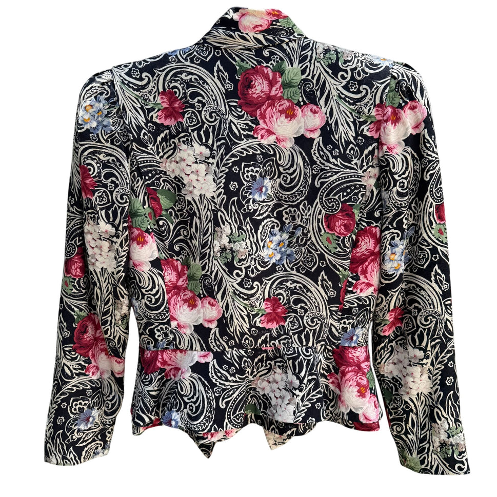 Richard Warren Petites Vintage Floral Print Long-Sleeve Tie Neck Peplum Blazer 2