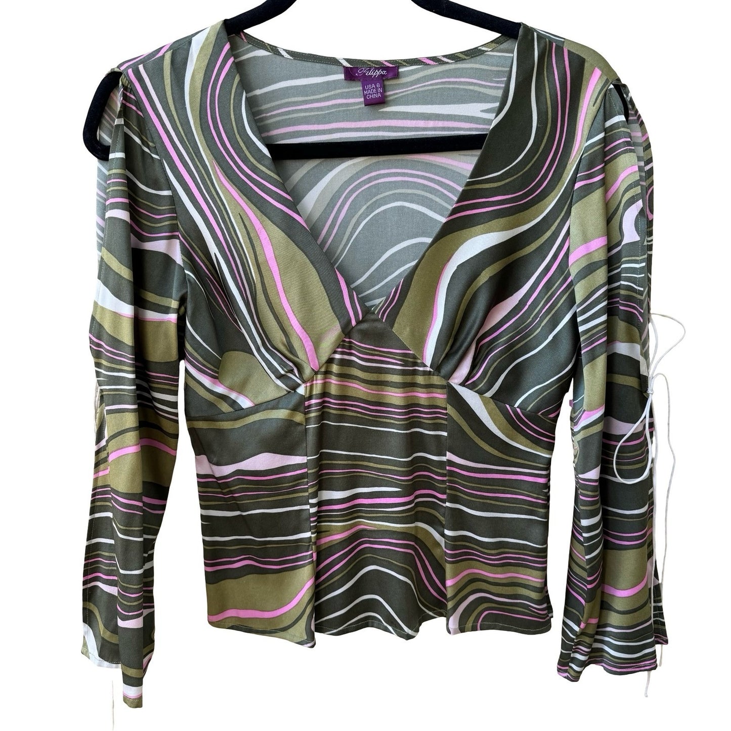 Filippa Y2K Ethereal Silk Blend Psychedelic Romantic Fairycore Split Sleeve Top