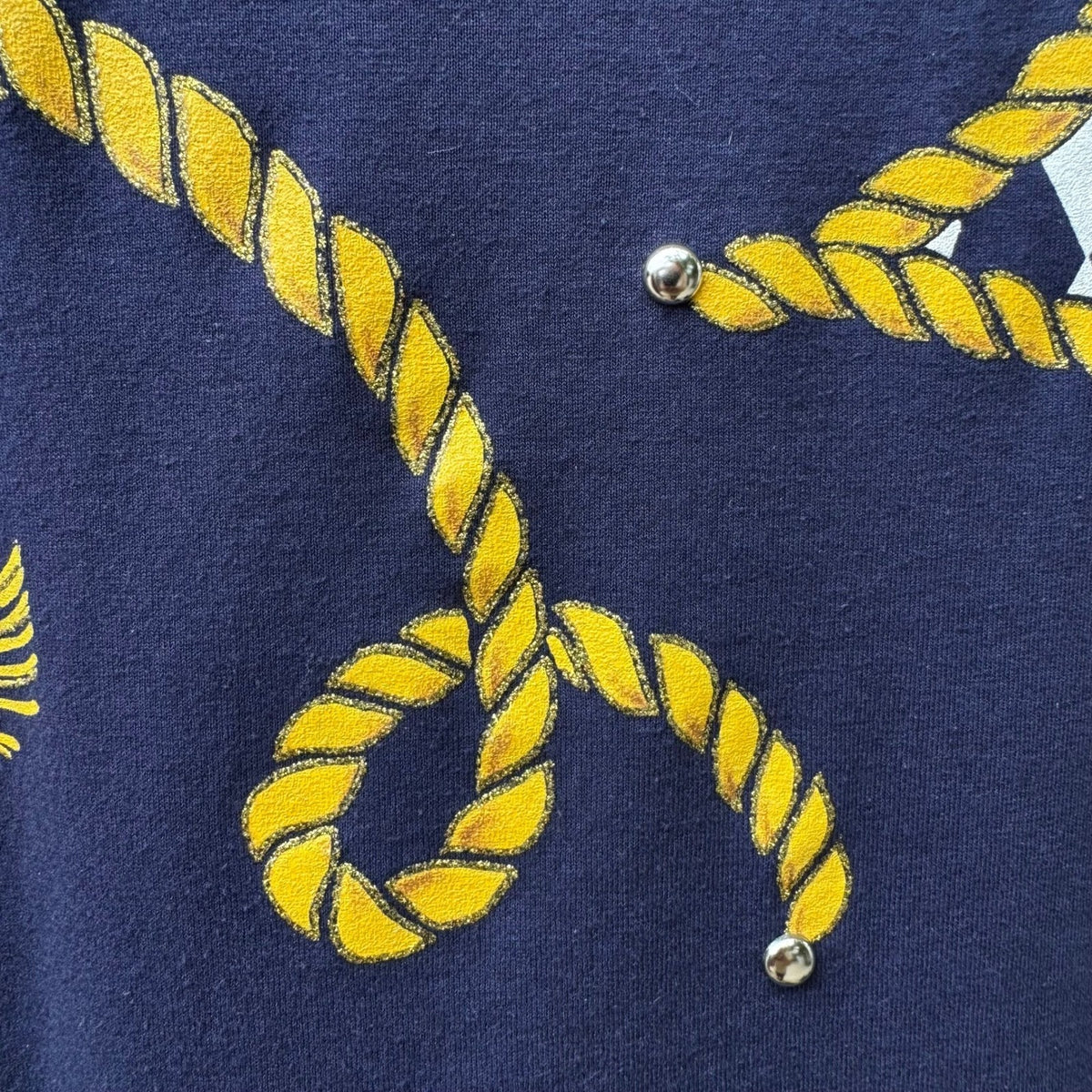 KWBL Vintage 90s Nautical Graphic Studded Harlequin Rope Tassel Shirt Navy XXL
