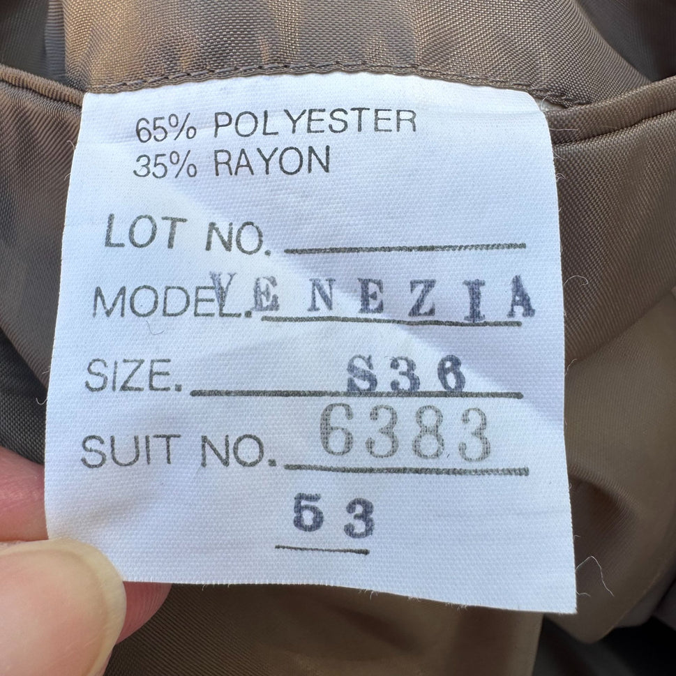 Venezia Vintage Mens Tan Two Button Single Breasted Herringbone Blazer Jacket 36