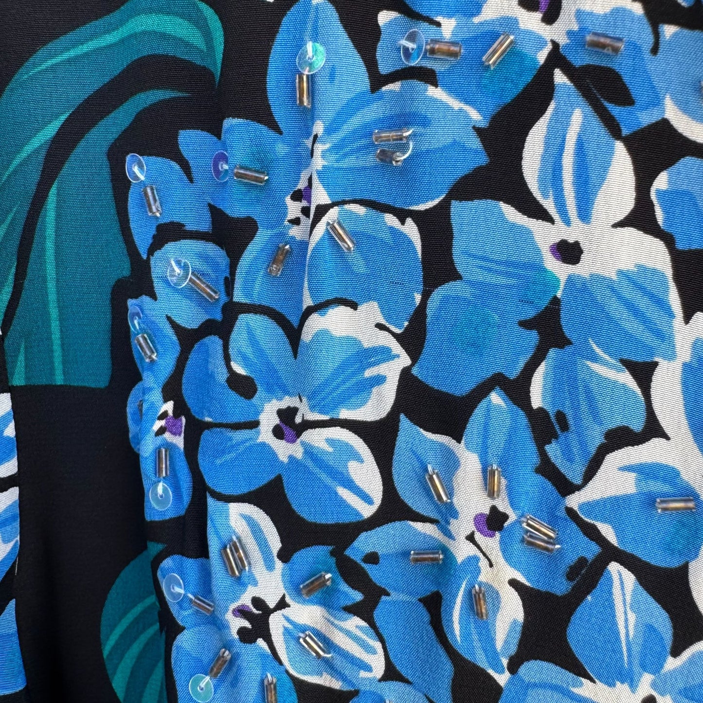 Bob Mackie Wearable Art Silk Hydrangea Beaded Floral Button Down Shirt New M