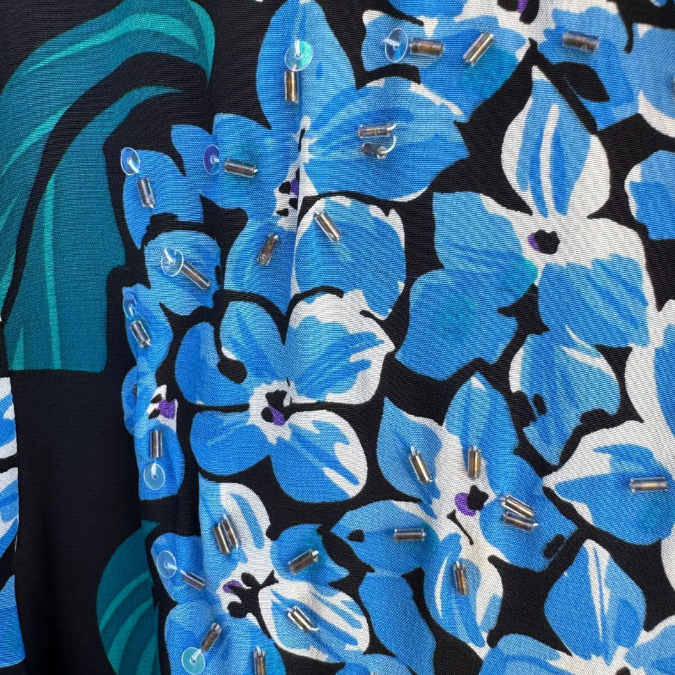 Bob Mackie Wearable Art Silk Hydrangea Beaded Floral Button Down Shirt New M