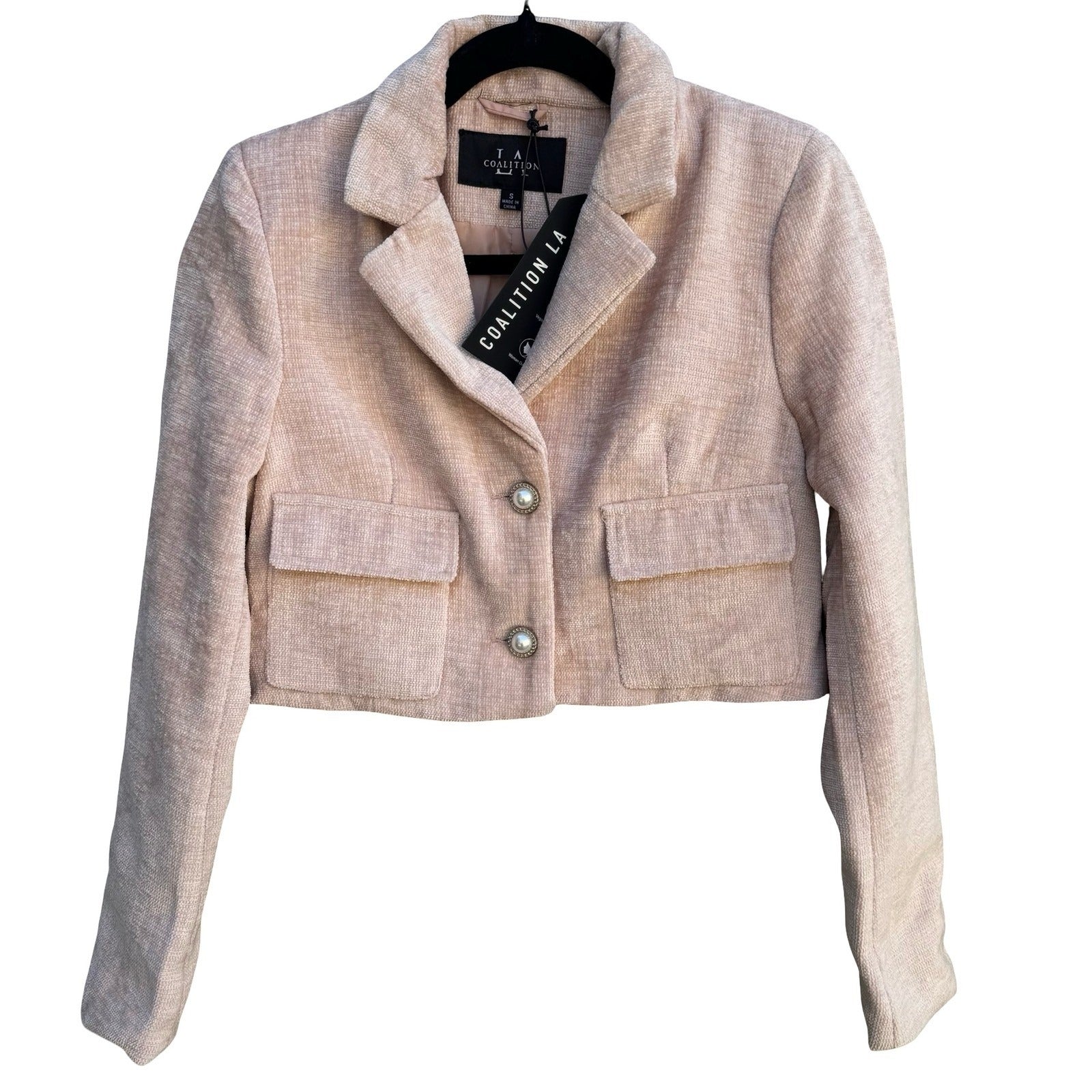 Coalition LA Peach Whip Cropped Blazer Jacket Pearl Buttons T703R1 Small NEW