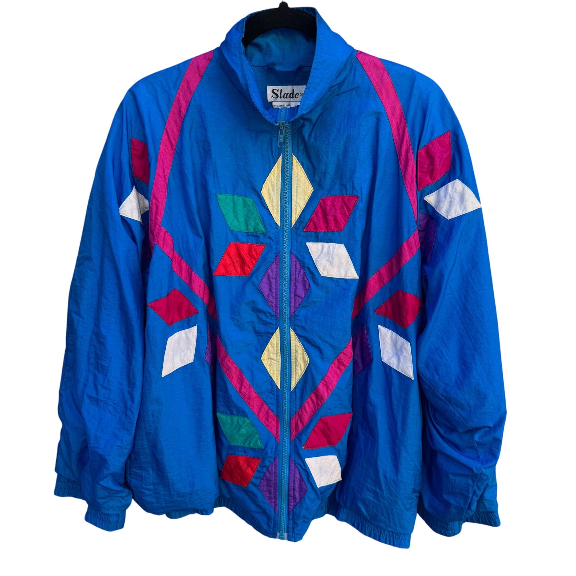 Slade Vintage 80s 90s Geometric Windbreaker Colorblock Swishy Retro Track Jacket