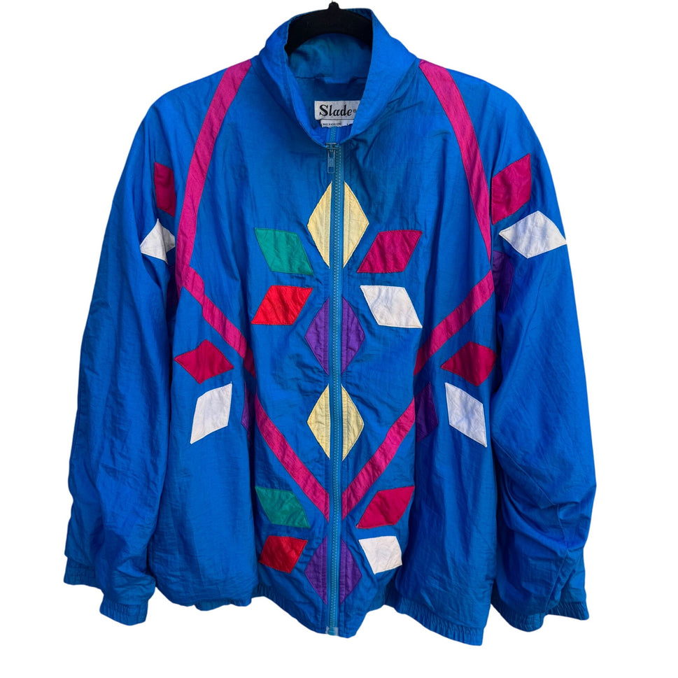 Slade Vintage 80s 90s Geometric Windbreaker Colorblock Swishy Retro Track Jacket