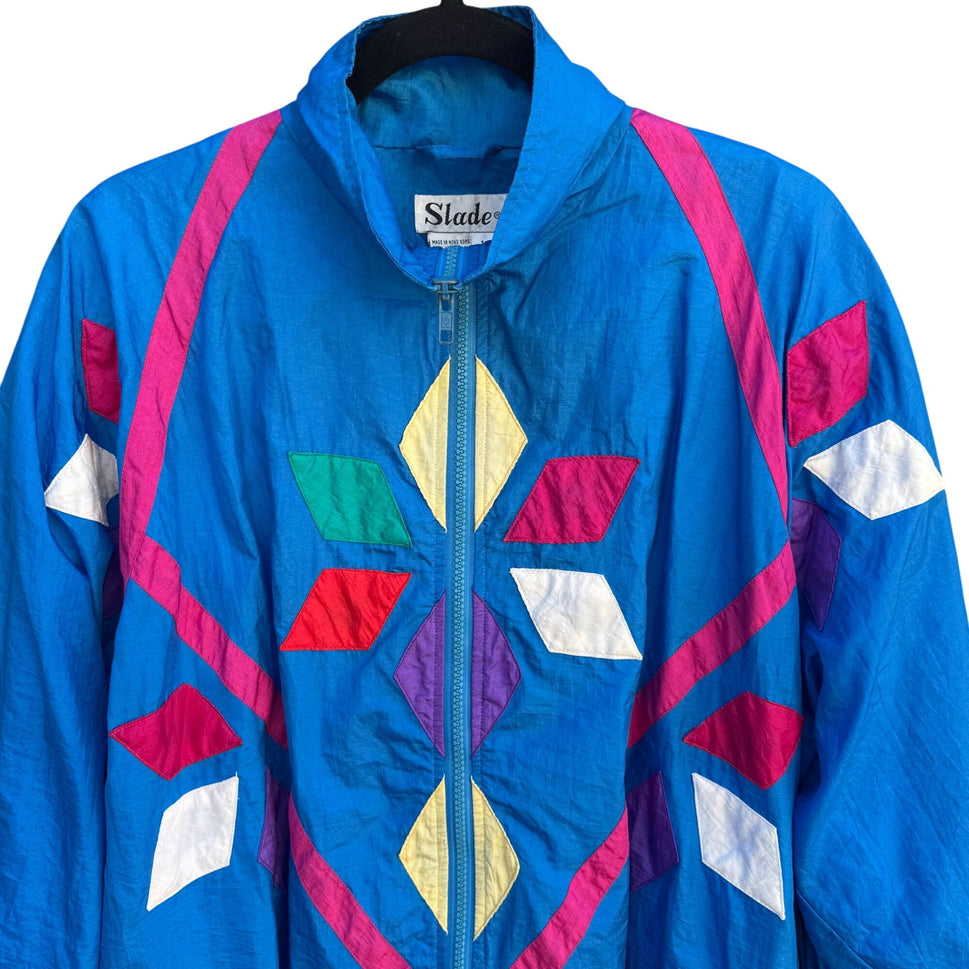 Slade Vintage 80s 90s Geometric Windbreaker Colorblock Swishy Retro Track Jacket