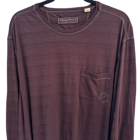 Tommy Bahama Silk Blend Mens Long Sleeve Brown Casual Athleisure Pocket Shirt L