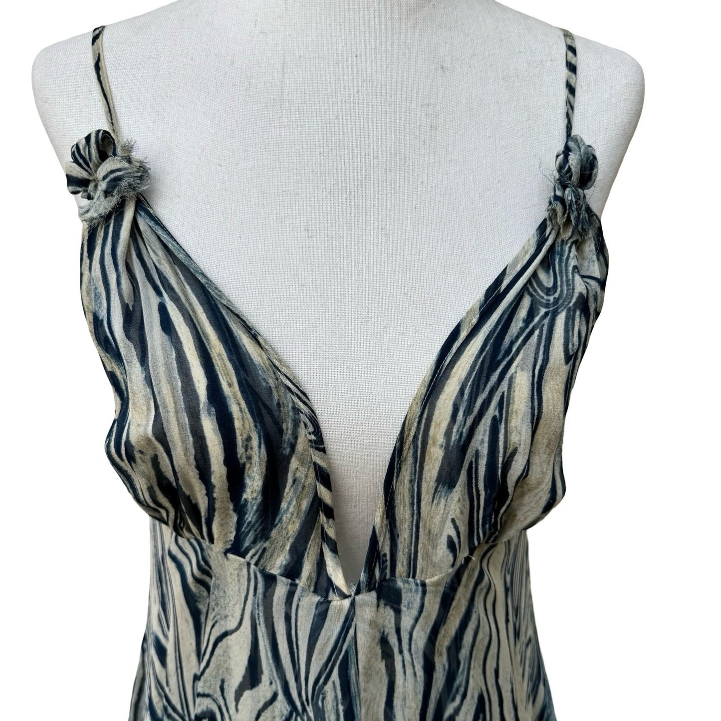 Vicious Y2K Silk Boho Tiger Print Midi Dress Ethereal Rosette Straps Resortwear