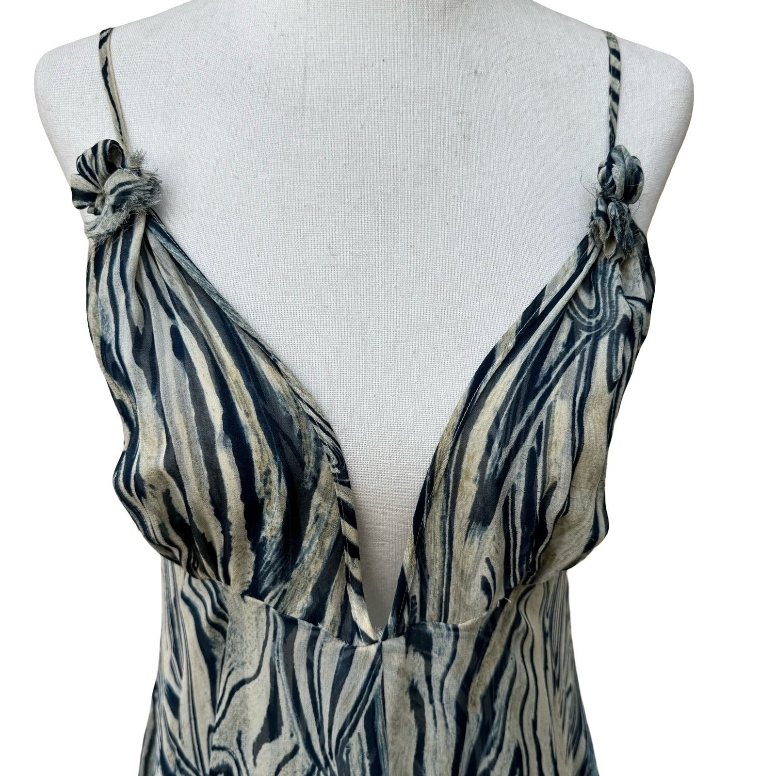 Vicious Y2K Silk Boho Tiger Print Midi Dress Ethereal Rosette Straps Resortwear