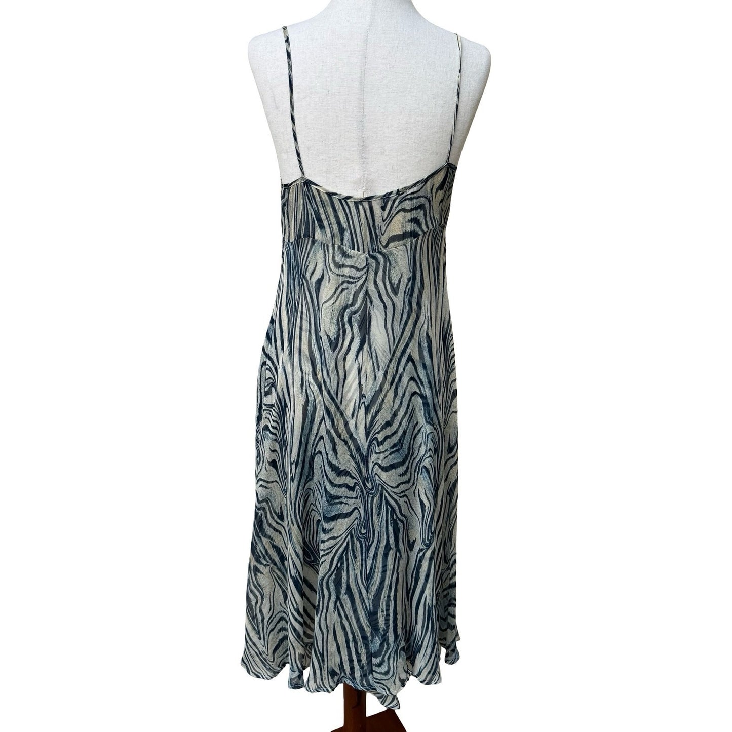 Vicious Y2K Silk Boho Tiger Print Midi Dress Ethereal Rosette Straps Resortwear