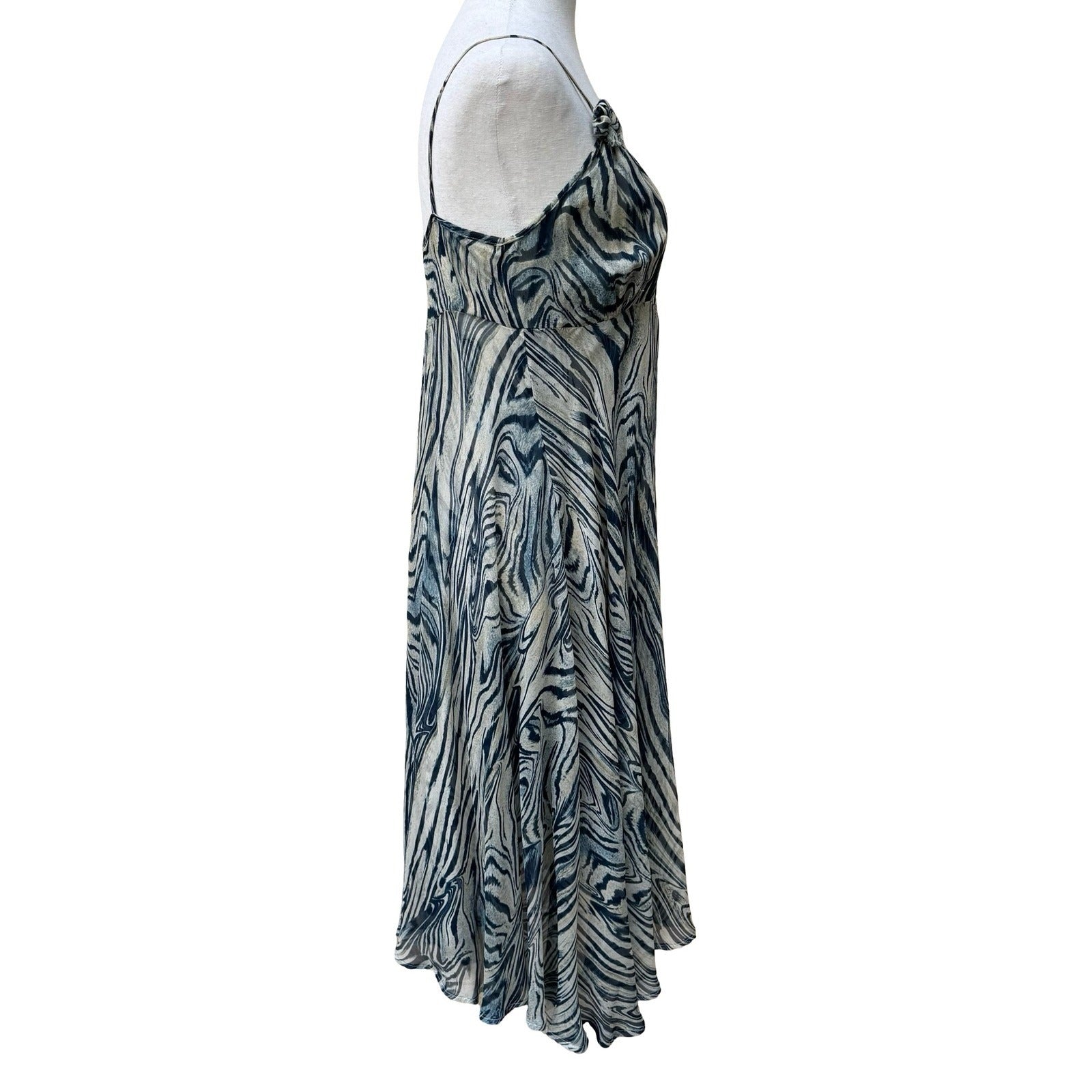 Vicious Y2K Silk Boho Tiger Print Midi Dress Ethereal Rosette Straps Resortwear