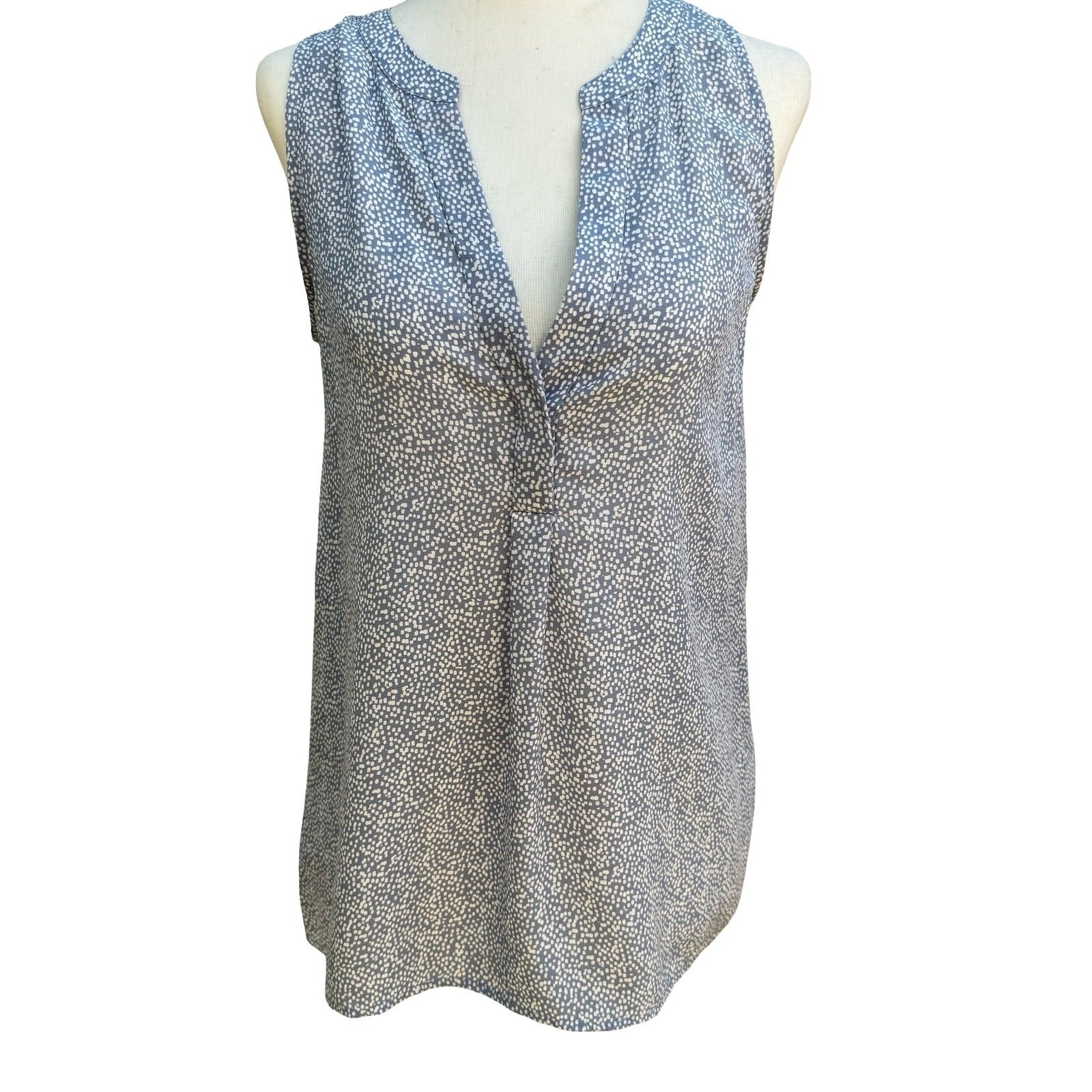 Joie Coastal Micro Polka Dot 100% Silk Sleeveless Quiet Luxury Blue Blouse XS