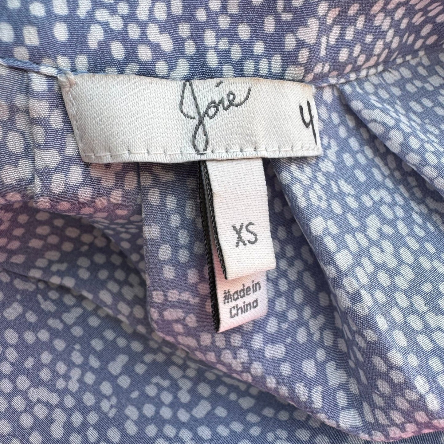 Joie Coastal Micro Polka Dot 100% Silk Sleeveless Quiet Luxury Blue Blouse XS