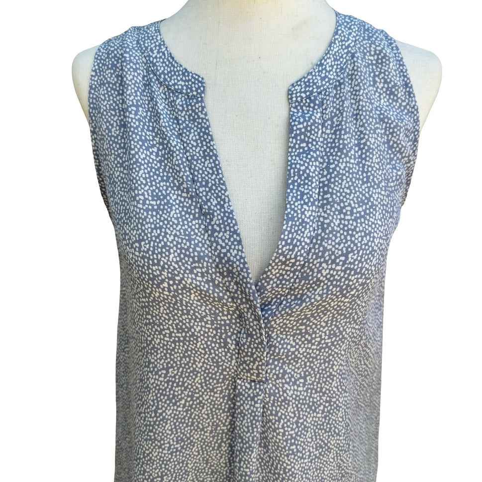 Joie Coastal Micro Polka Dot 100% Silk Sleeveless Quiet Luxury Blue Blouse XS