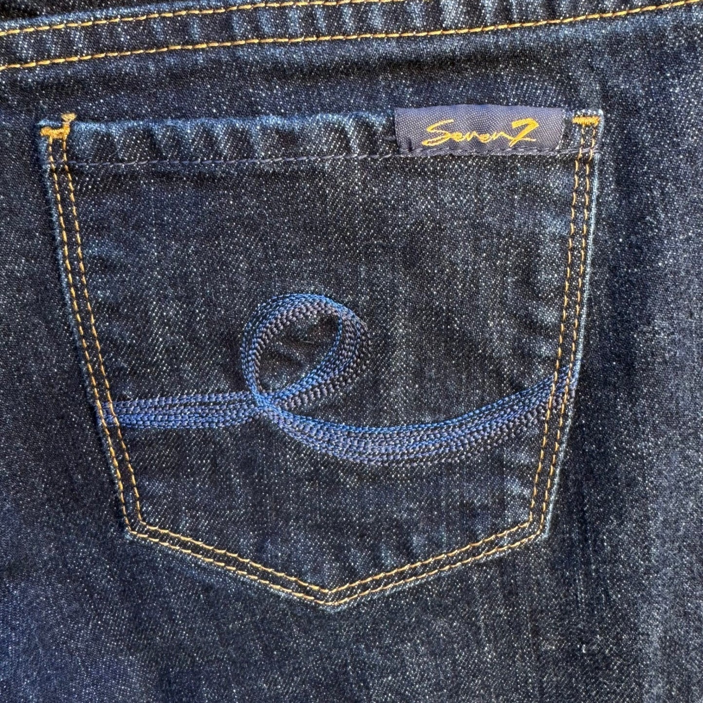 Seven7 Y2K Womens Boot Cut Jeans Dark Indigo Wash Embroidered Pocket Size 31