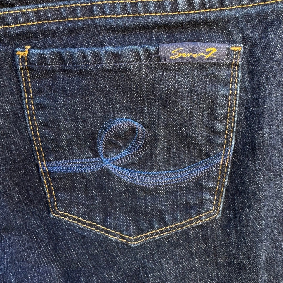 Seven7 Y2K Womens Boot Cut Jeans Dark Indigo Wash Embroidered Pocket Size 31