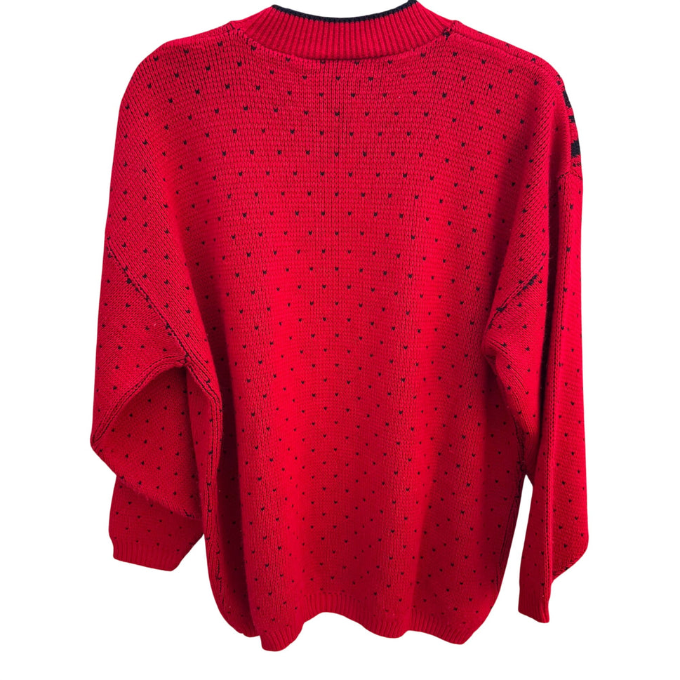 Classic Essentials Vintage 80s Red Sweater Bow Floral Polka Dot Womens L Retro