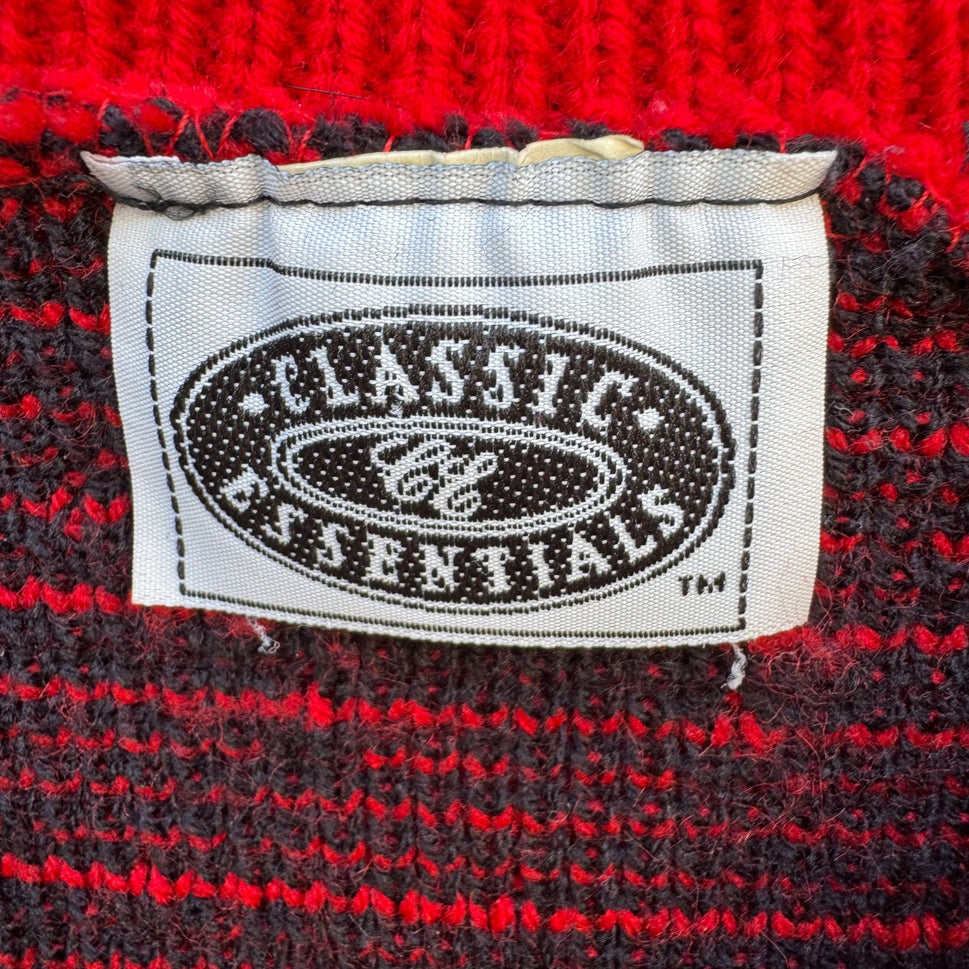 Classic Essentials Vintage 80s Red Sweater Bow Floral Polka Dot Womens L Retro