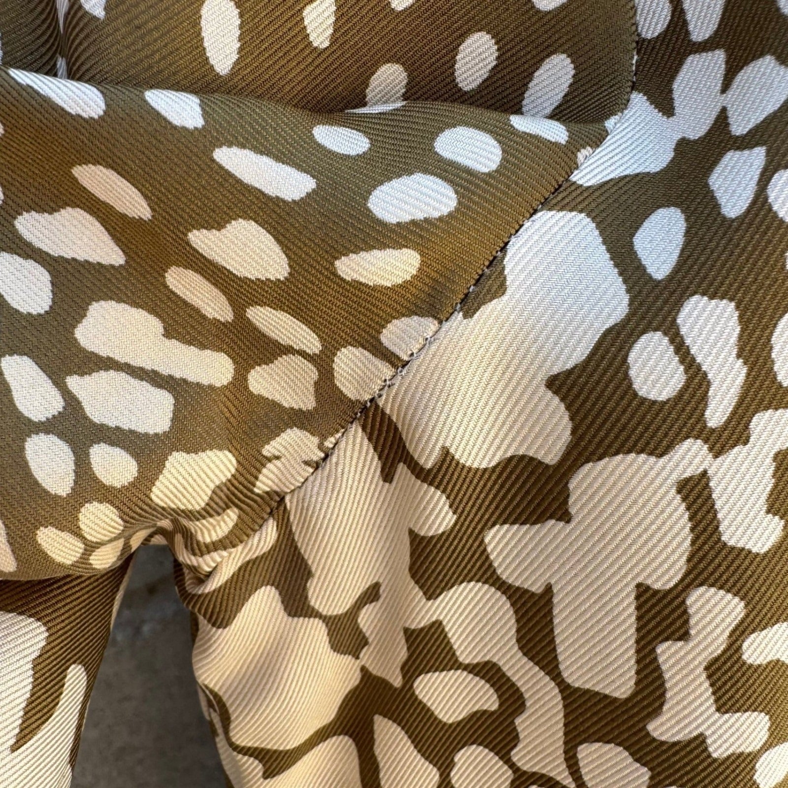 J.Crew Luxury Silk Shift Dress 12 Olive Green Animal Print Boat Neck 3/4 Sleeve