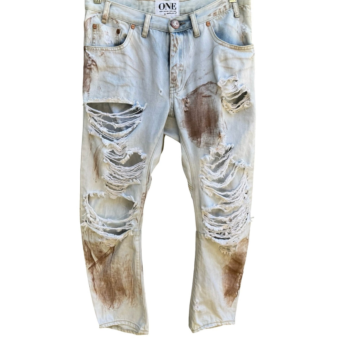 One Teaspoon Saints Y2K Grunge Punk Thrashed Shredded Distressed Baggy Jeans 26