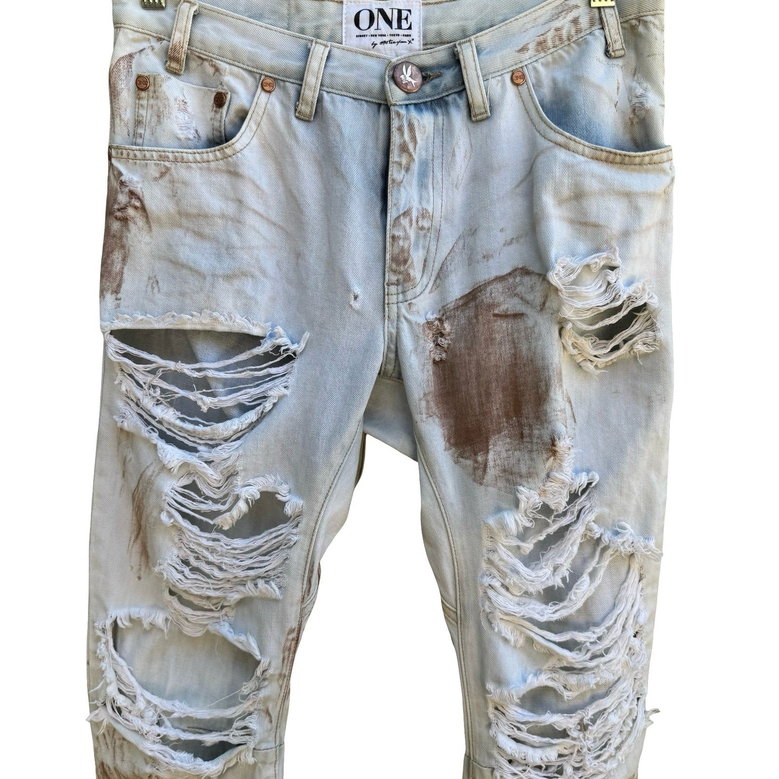 One Teaspoon Saints Y2K Grunge Punk Thrashed Shredded Distressed Baggy Jeans 26