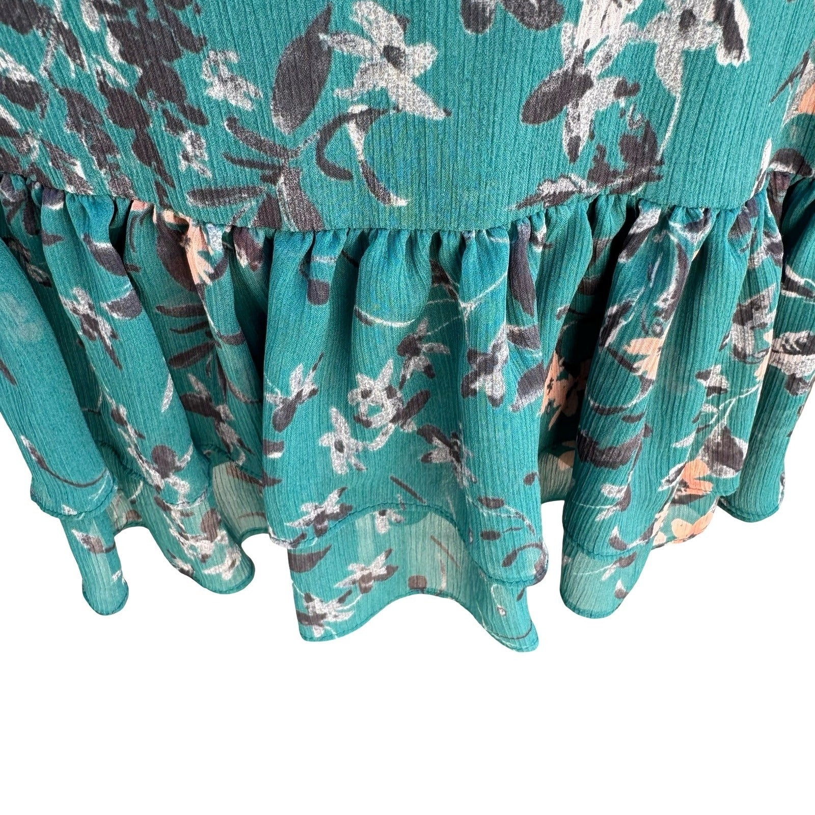 Express Green Floral V-Neck Ruffle Hem Flowy Mini Dress S Boho Romantic Cottage