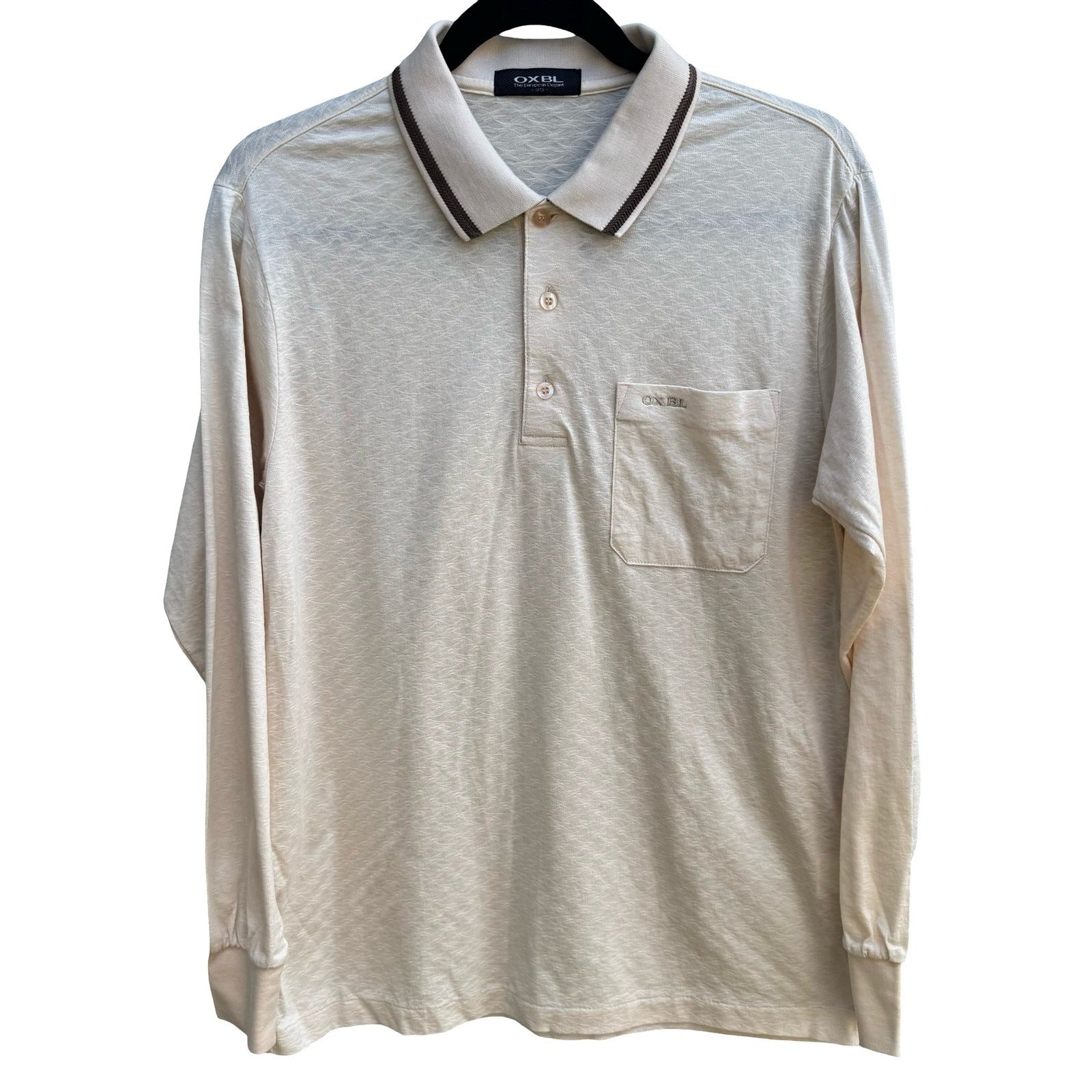 OXBL Vintage 90s Preppy Grandpacore Textured Wavy Knit Polo Shirt Cream Mens M