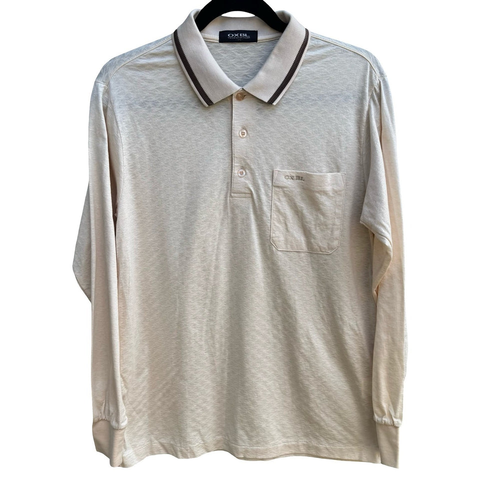 OXBL Vintage 90s Preppy Grandpacore Textured Wavy Knit Polo Shirt Cream Mens M