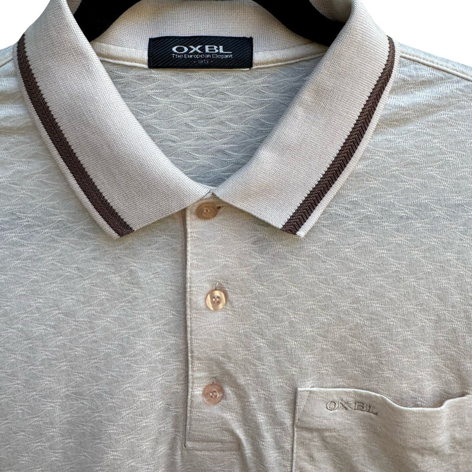OXBL Vintage 90s Preppy Grandpacore Textured Wavy Knit Polo Shirt Cream Mens M