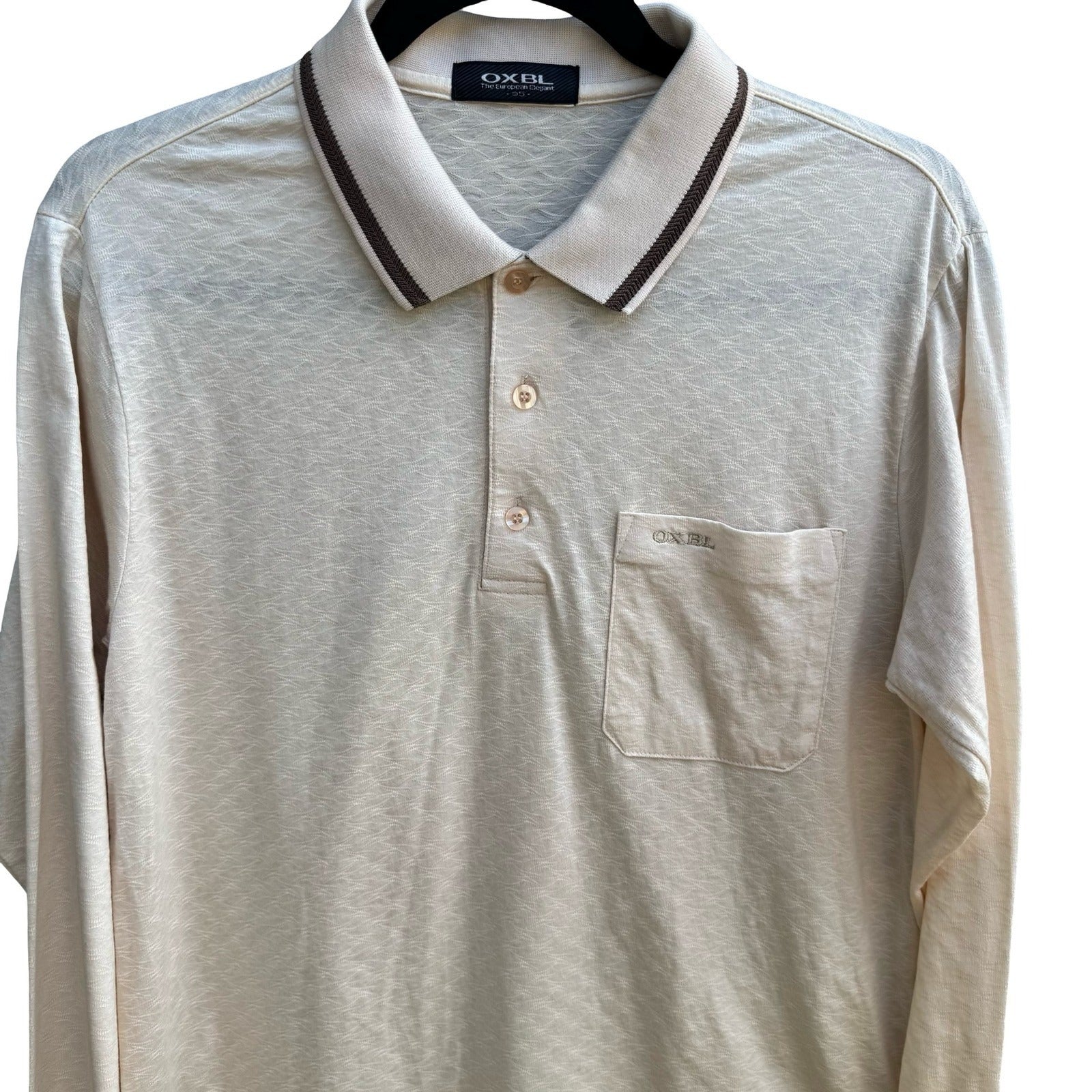 OXBL Vintage 90s Preppy Grandpacore Textured Wavy Knit Polo Shirt Cream Mens M