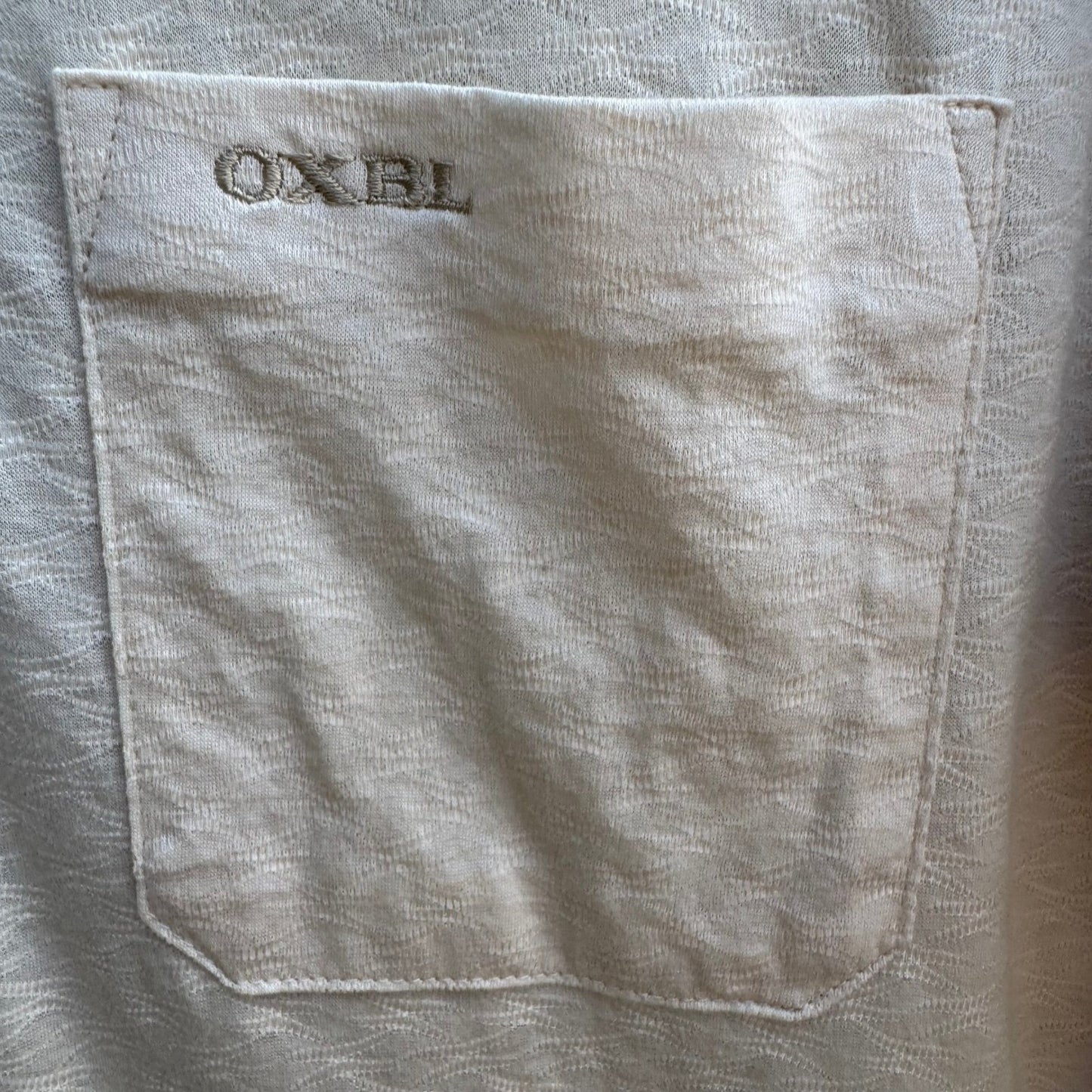 OXBL Vintage 90s Preppy Grandpacore Textured Wavy Knit Polo Shirt Cream Mens M