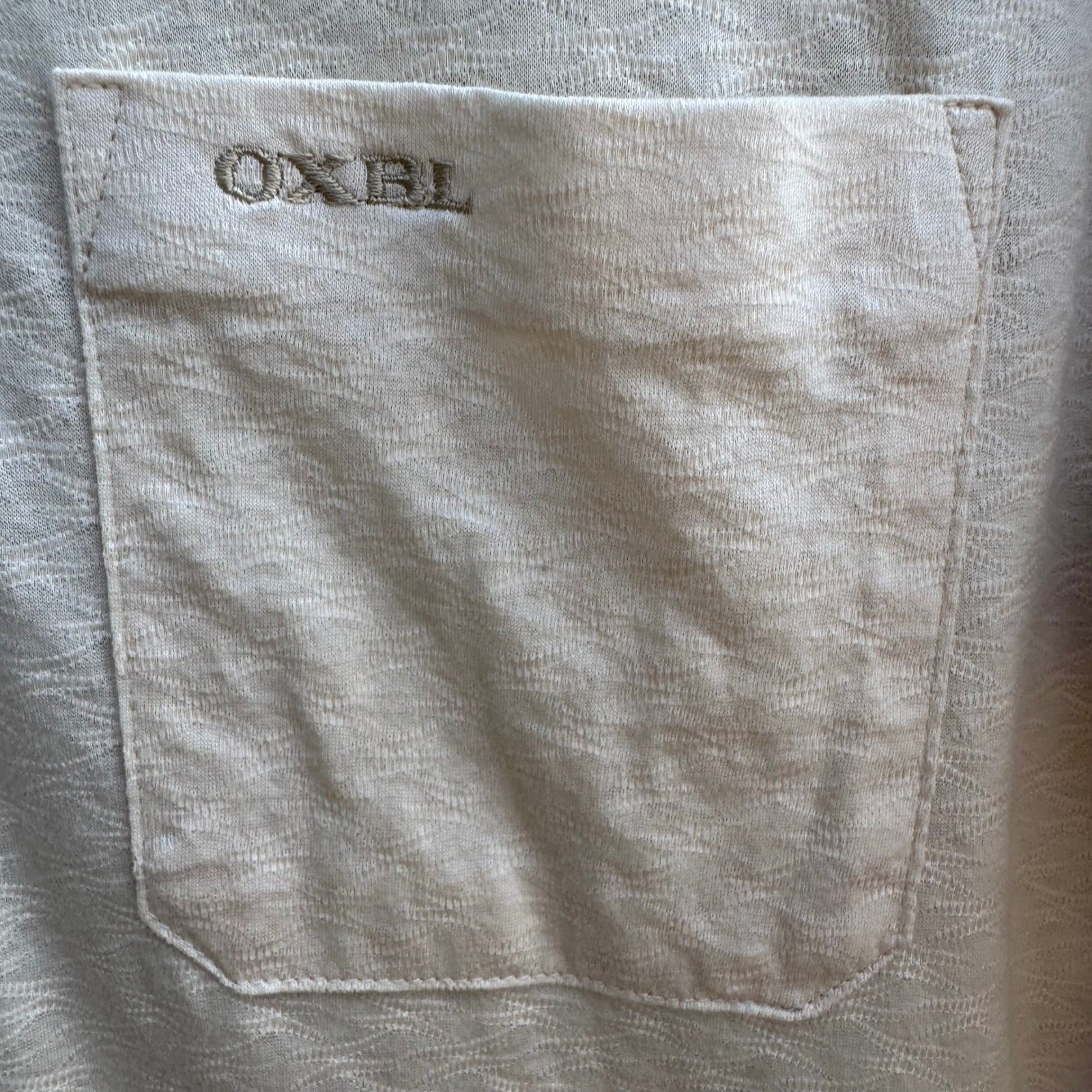 OXBL Vintage 90s Preppy Grandpacore Textured Wavy Knit Polo Shirt Cream Mens M