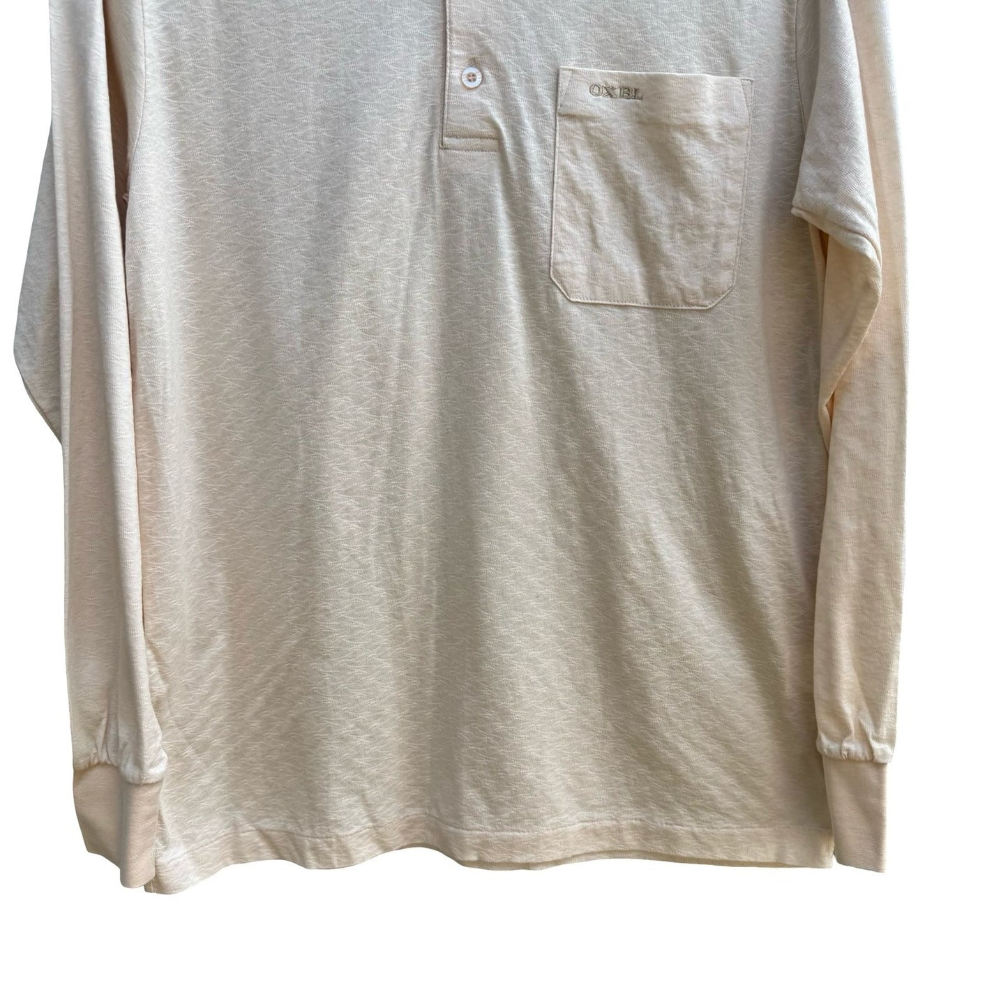 OXBL Vintage 90s Preppy Grandpacore Textured Wavy Knit Polo Shirt Cream Mens M