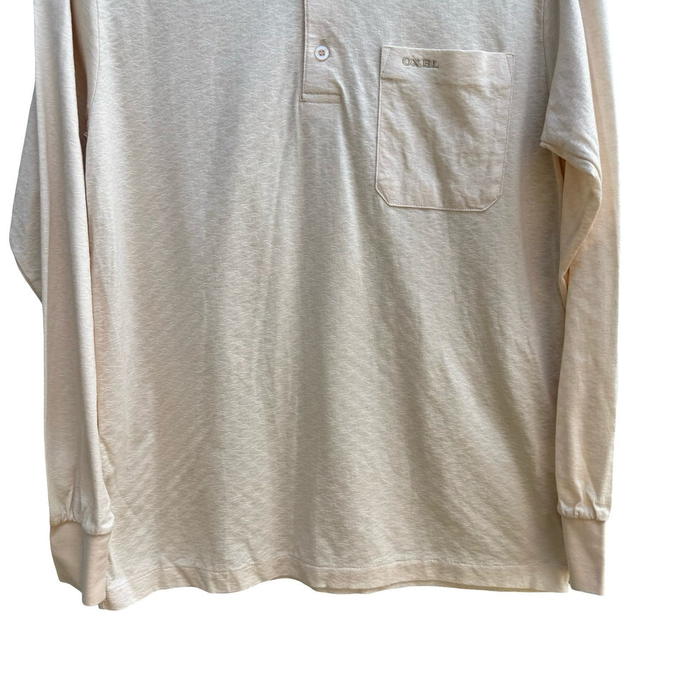 OXBL Vintage 90s Preppy Grandpacore Textured Wavy Knit Polo Shirt Cream Mens M