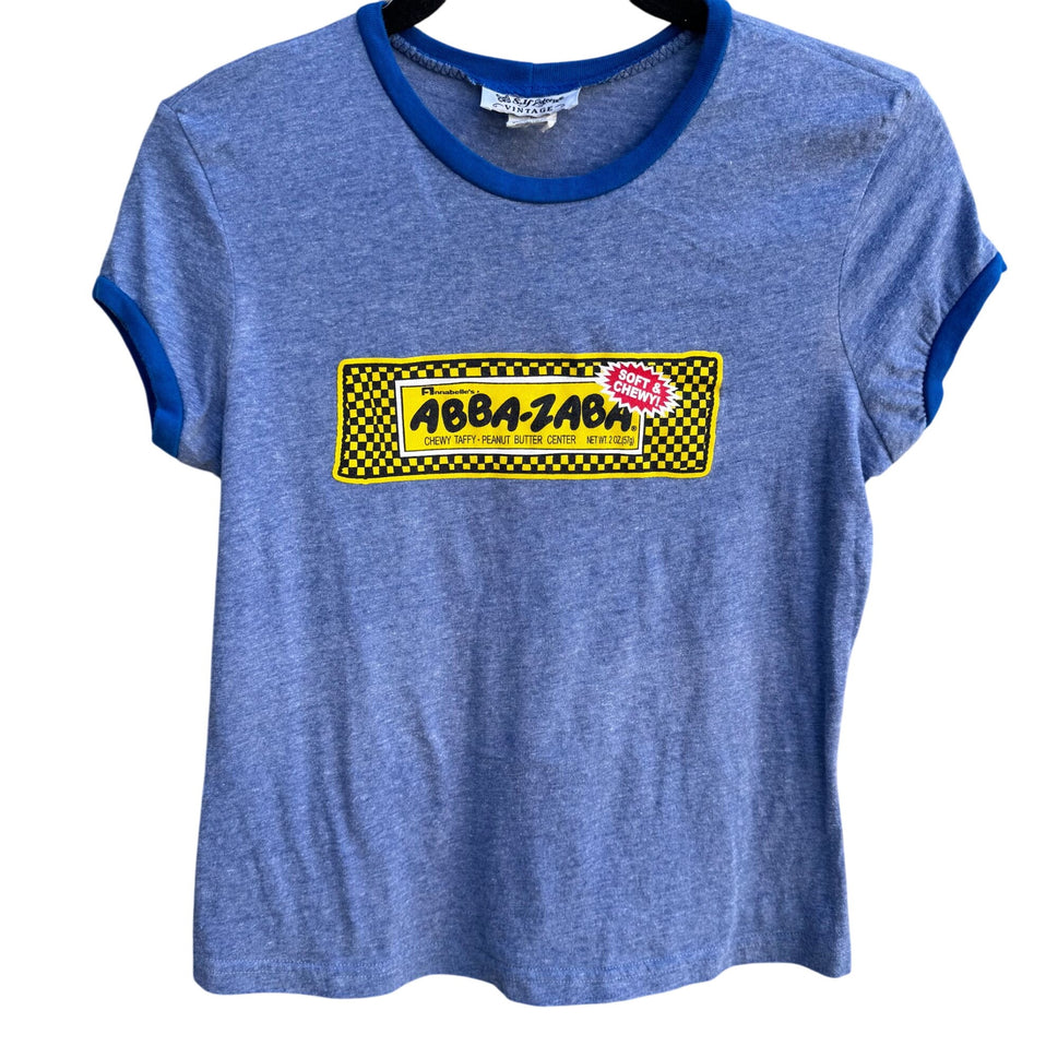 Self Esteem Vintage Y2K Abba-Zaba Graphic Ringer Babydoll Cap Sleeve Tee Shirt M