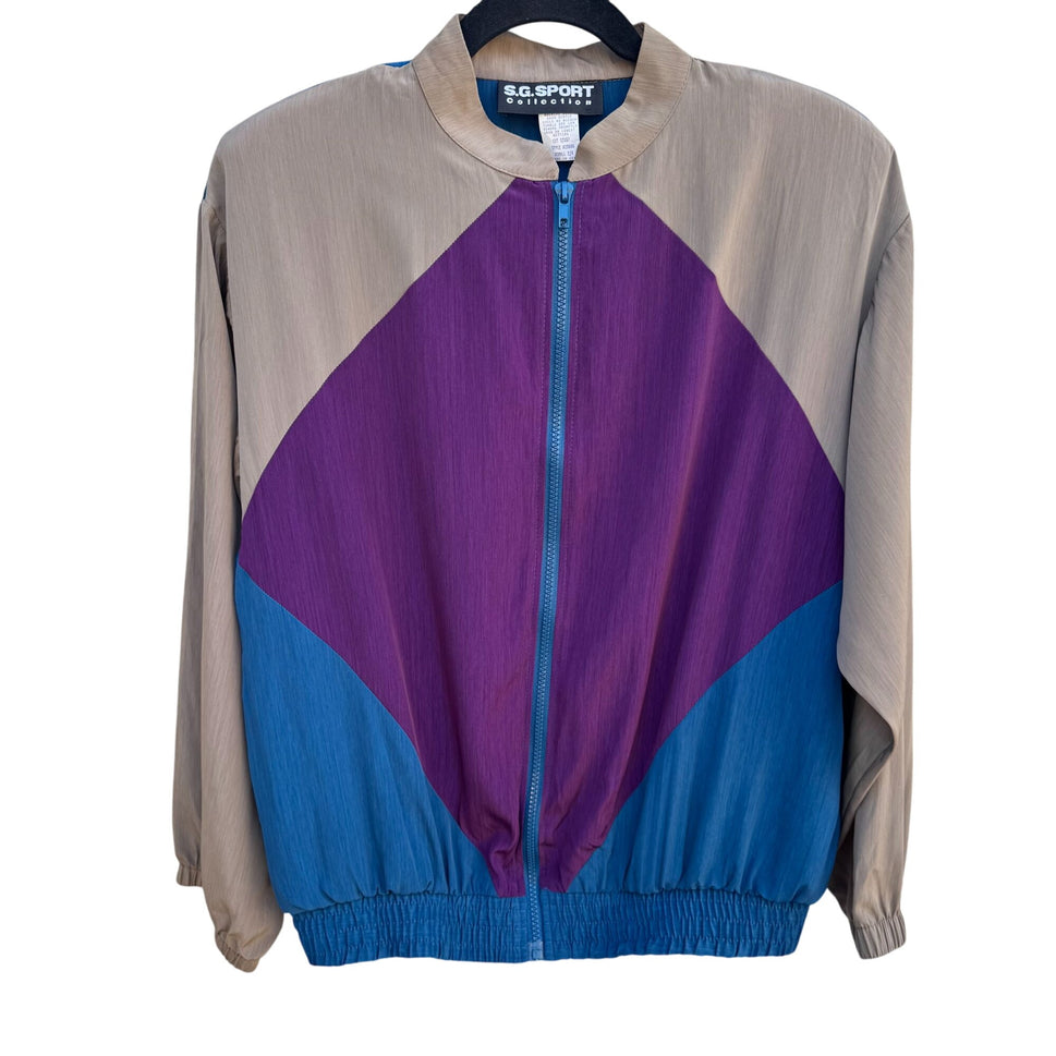 SG Sport Collection Vintage Womens Oversized Colorblock Windbreaker Jacket XS