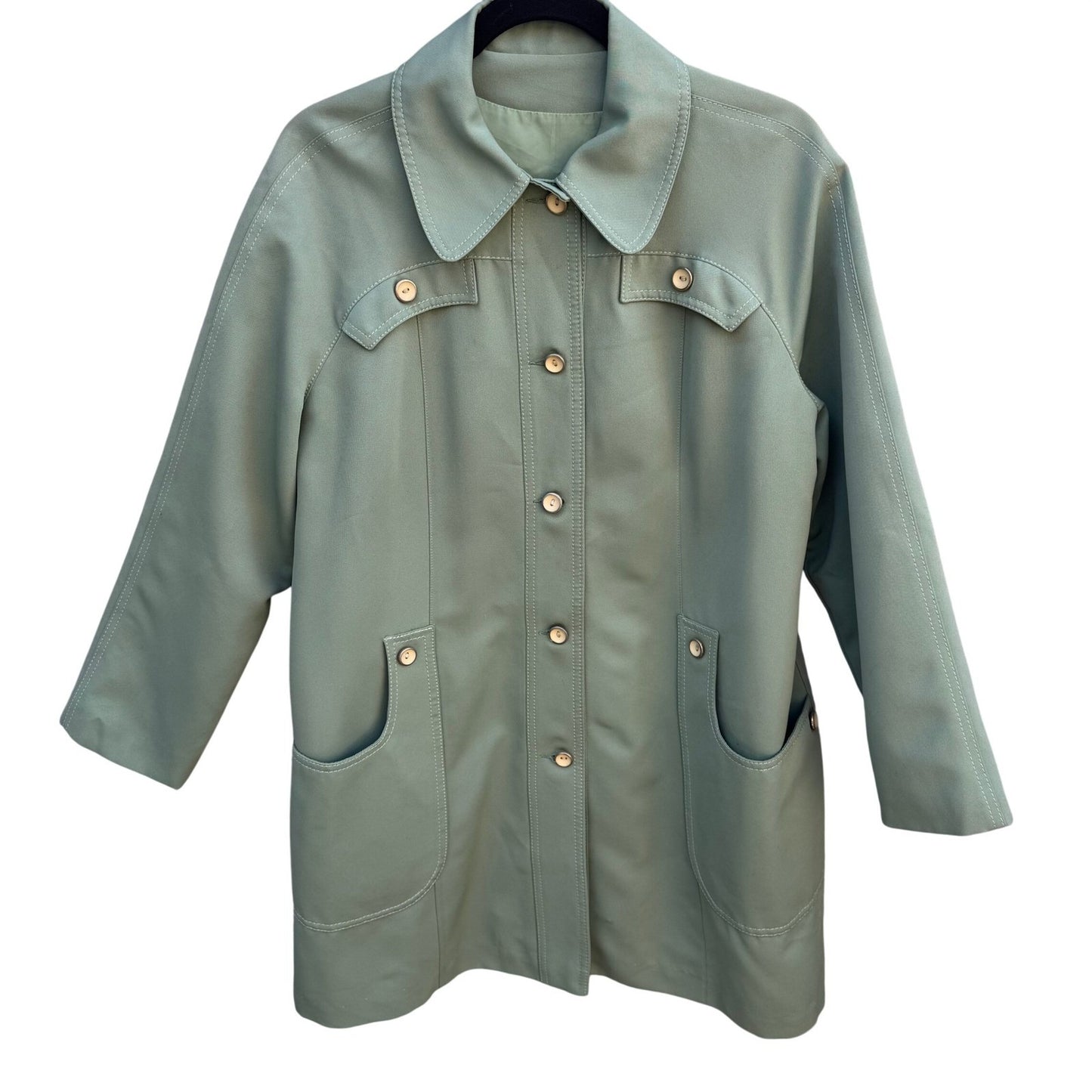 Forecaster of Boston Vintage Sage Green Button Front Trench Coat Jacket Sz 11/12