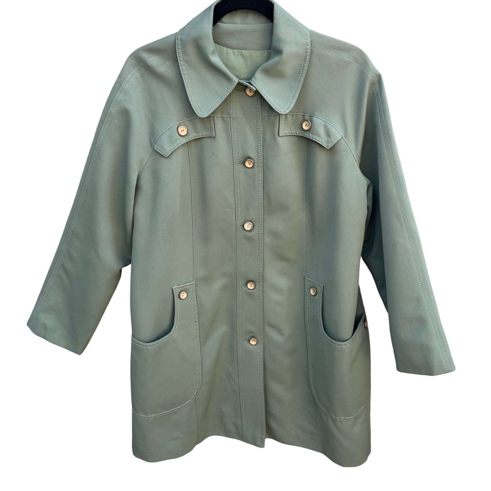 Forecaster of Boston Vintage Sage Green Button Front Trench Coat Jacket Sz 11/12