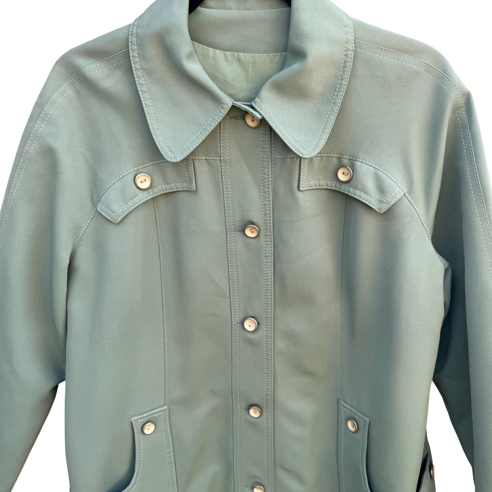 Forecaster of Boston Vintage Sage Green Button Front Trench Coat Jacket Sz 11/12