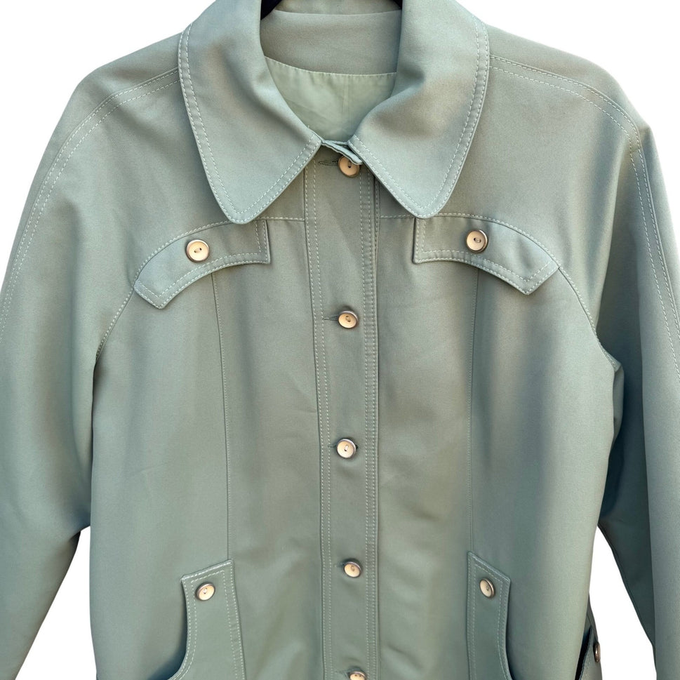 Forecaster of Boston Vintage Sage Green Button Front Trench Coat Jacket Sz 11/12