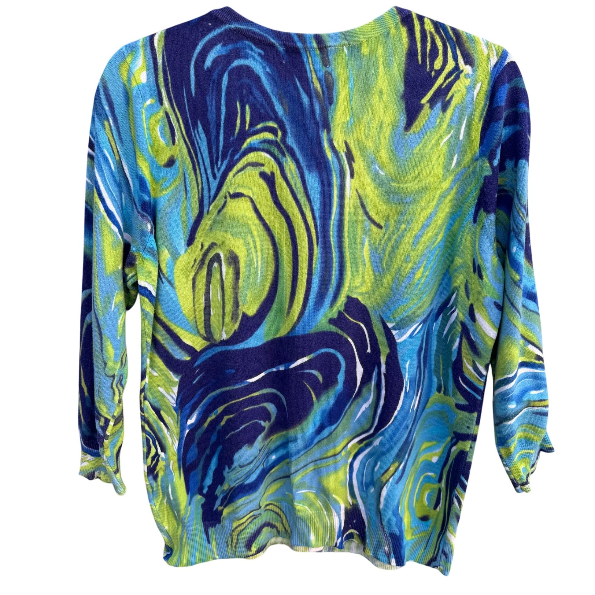 Joseph A. Womens Button-Up Abstract Blue & Green Swirl Print Cardigan Sweater L